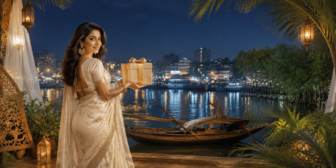 ঢাকায় শাড়ি পরিহিতা নারী স্মার্টফোনে টস প্রেডিকশন ও অনলাইন গেম খেলছেন